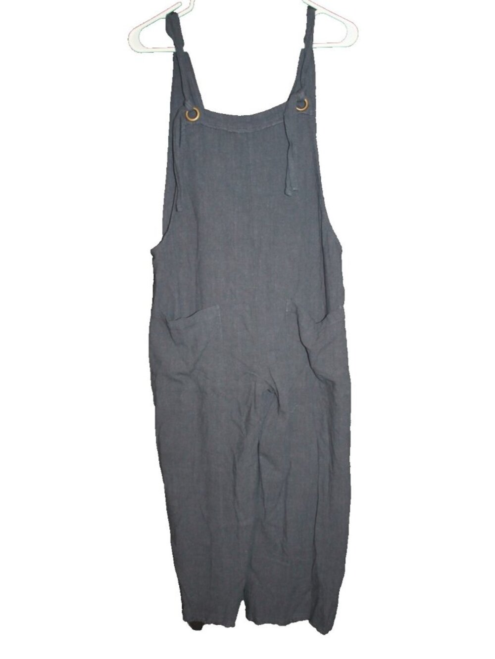 NATURAL LIFE Blue Gauzy Textured Linen Blend Bib Wide Leg Overalls Size Medium M